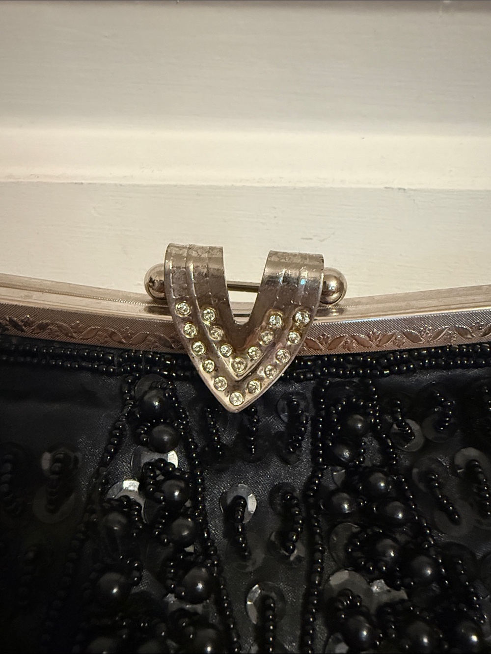 Women’s Black Beaded Evening Clutch with Chain Strap - Picture 2 of 8
